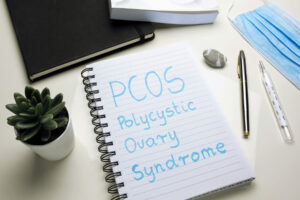 PCOS Polycystic ovary syndrome written in spiral notebook